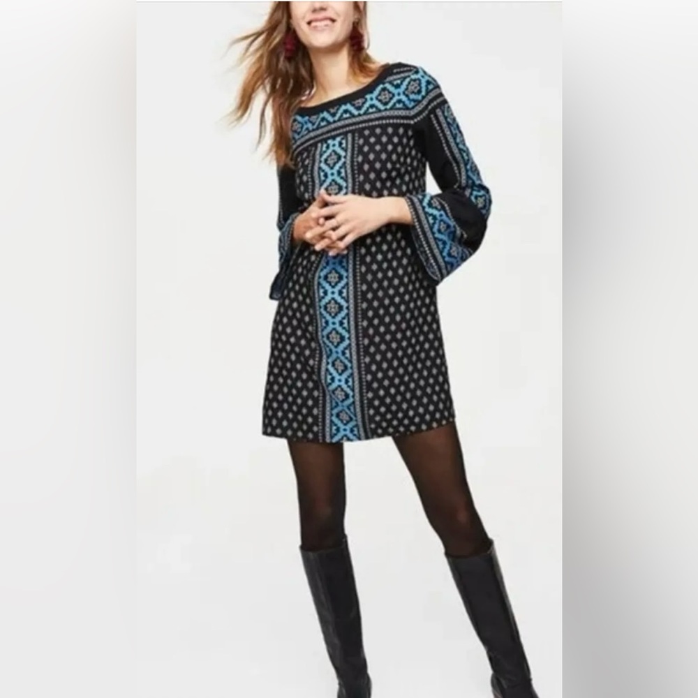 LOFT Women's Snowflake Mosaic Bell
Sleeve Dress,XS